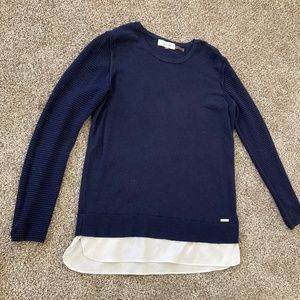 Calvin Klein Layered Shirt Hem Sweater Classic Neutral Office